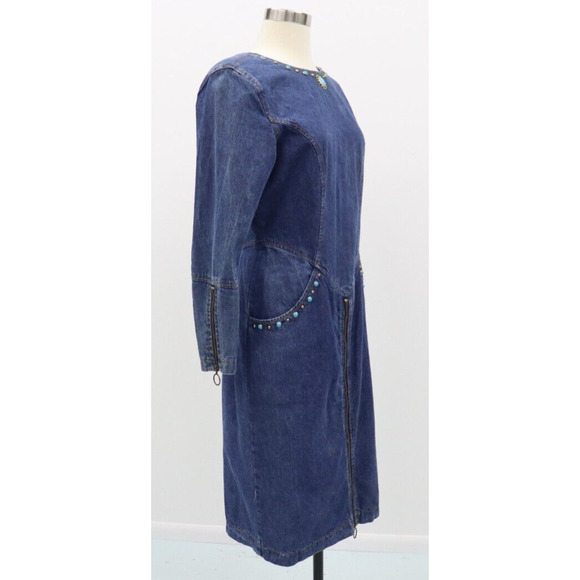 Jou Jou Y2K 1990's Denim Dress Stones and Gromet Embellishments Size M (Size 8) - Picture 11 of 16